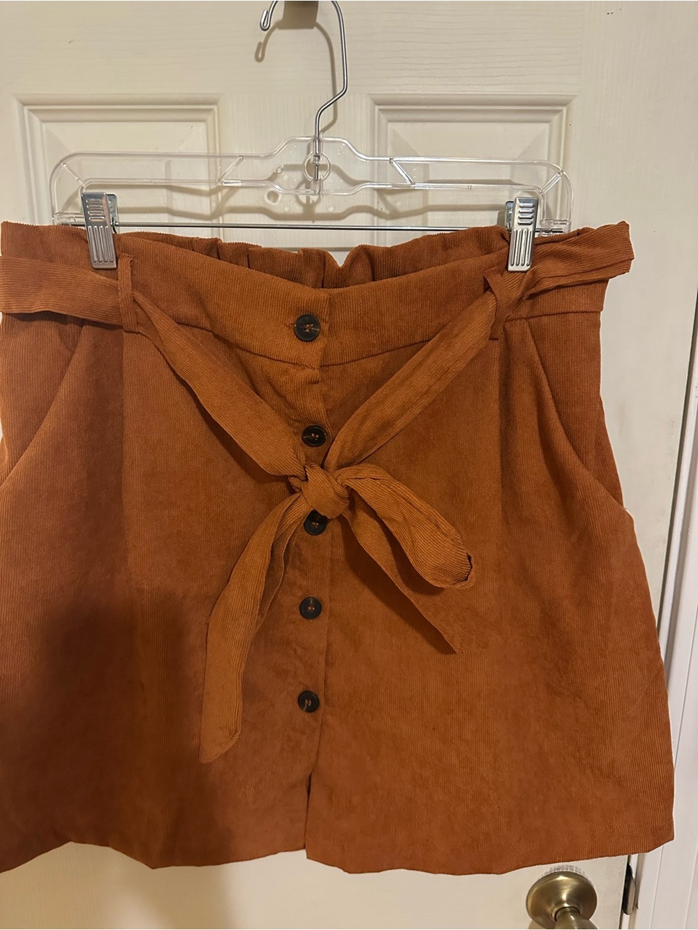 SHEIN Rust Tie-Front Button Mini Skirt